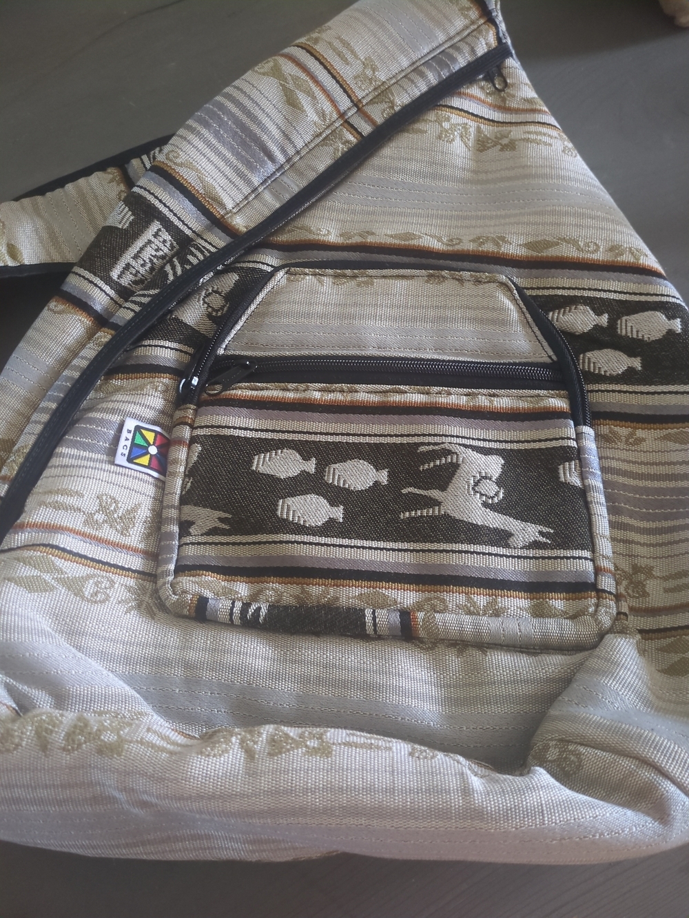 Boho Striped Sling Bag in Beige and Brown - Rumpamba